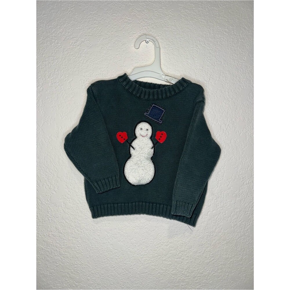Vintage 99 Tag Dark Green Snowman Winter Sweater. Baby Gap. Size 12-18 mos.